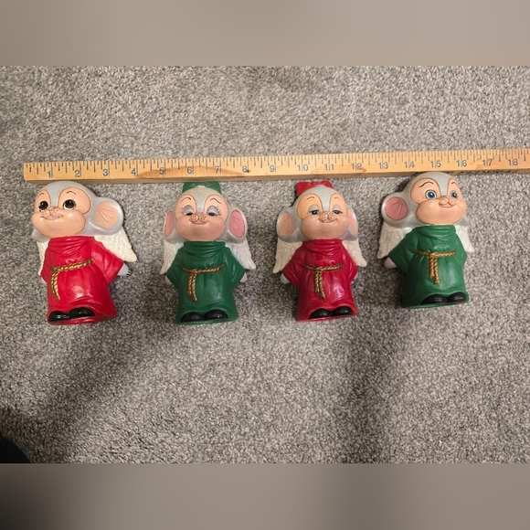 Vintage Ceramic Christmas Angel Mice Handpainted Set of 4 - Picture 8 of 9